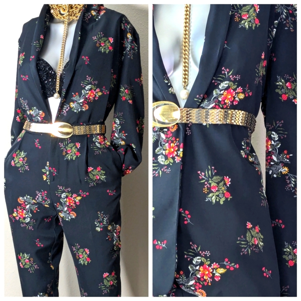 Simply Styled Floral Black Pantsuit - Picture 2 of 10